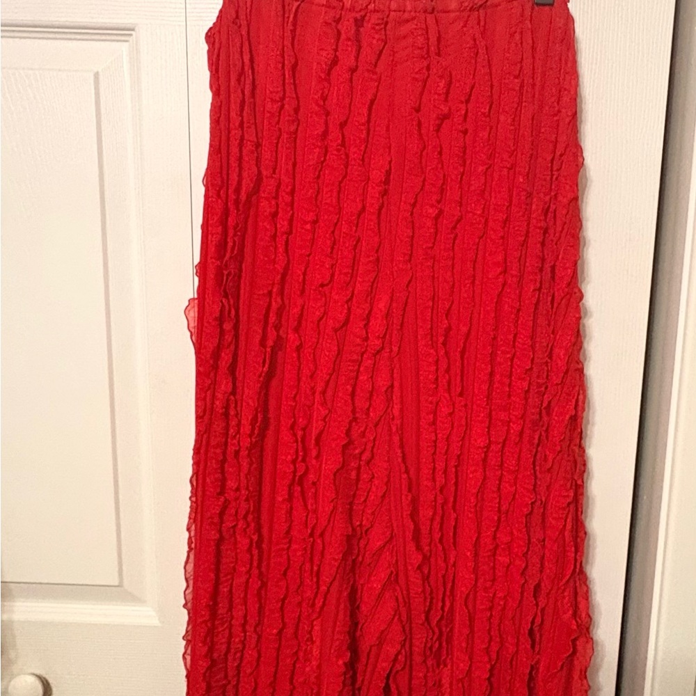 SHEIN Red Ruffled Textured Maxi Jumpsuit